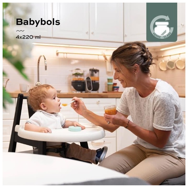 BABYMOOV Babybols lot 4 pots de conservation bébé en verre 220ml, co