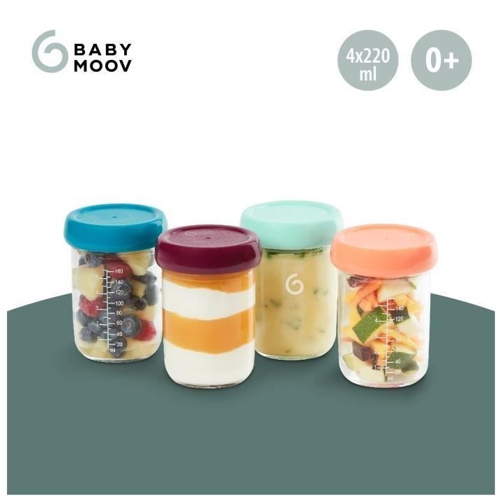 BABYMOOV Babybols lot 4 pots de conservation bébé en verre 220ml, co
