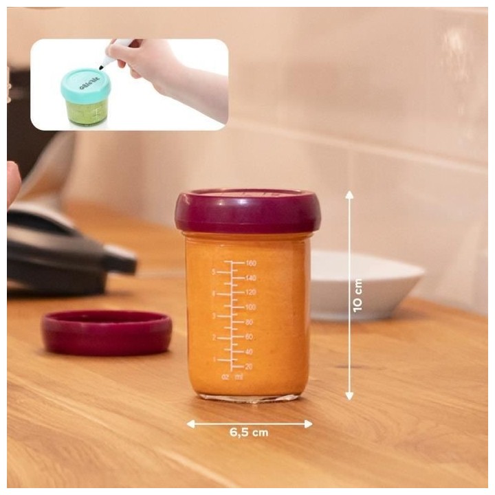 BABYMOOV Babybols lot 4 pots de conservation bébé en verre 220ml, co