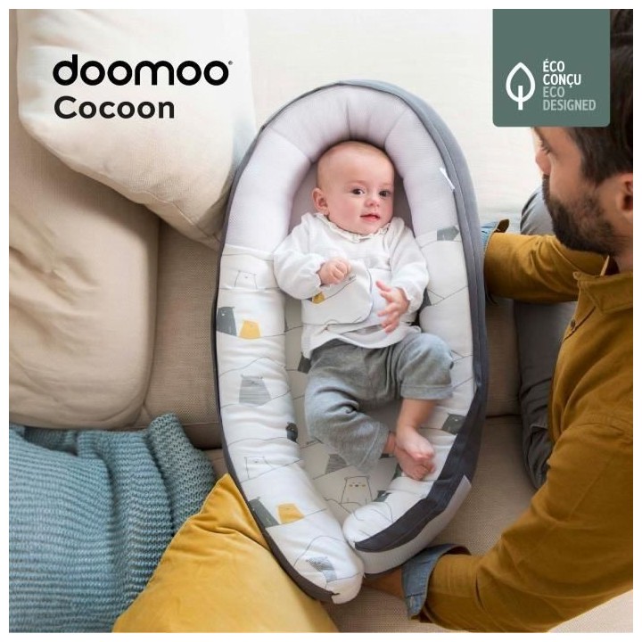 BABYMOOV Doomoo Cocoon Réducteur de lit Bear Grey - Evolutif & Respir