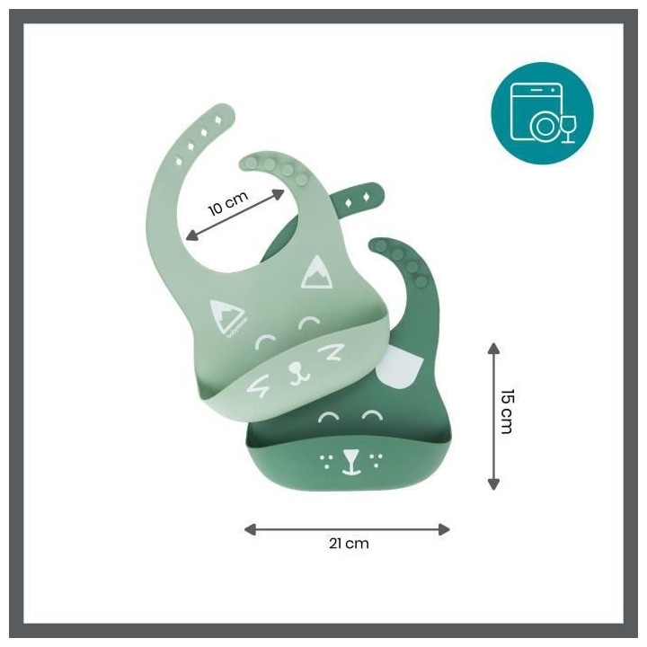 Babymoov Lot de 2 bavoirs en silicone BIB'ISY, avec poche ventrale
