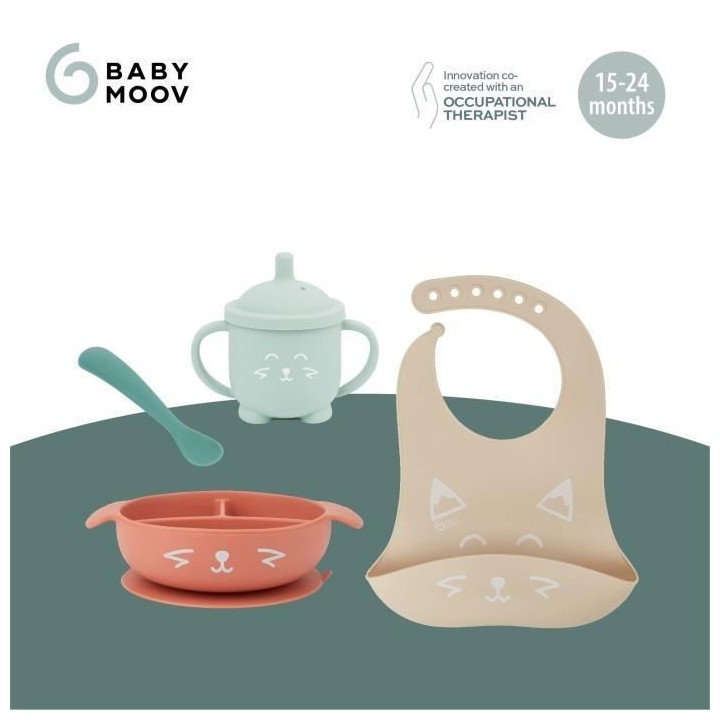 Babymoov Coffret Repas 15-24 m LEARN'ISY, 1 Bol, 1 Tasse, 1 Bavoir, 1