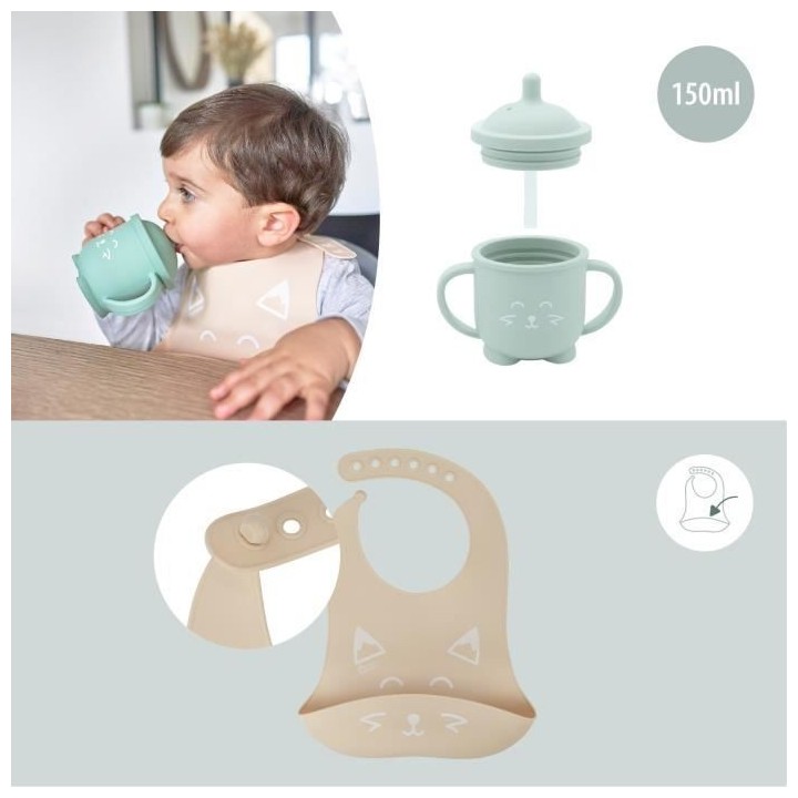 Babymoov Coffret Repas 15-24 m LEARN'ISY, 1 Bol, 1 Tasse, 1 Bavoir, 1