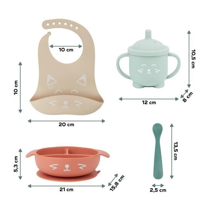 Babymoov Coffret Repas 15-24 m LEARN'ISY, 1 Bol, 1 Tasse, 1 Bavoir, 1