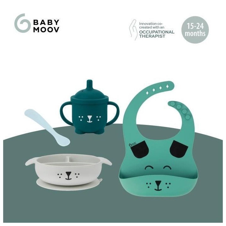 Babymoov Coffret Repas 15-24 m LEARN'ISY, 1 Bol, 1 Tasse, 1 Bavoir, 1
