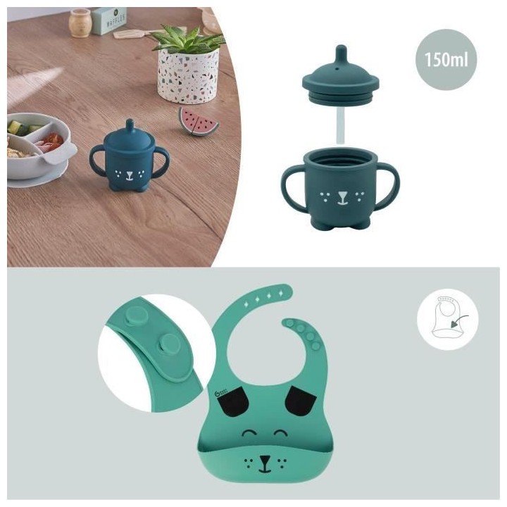 Babymoov Coffret Repas 15-24 m LEARN'ISY, 1 Bol, 1 Tasse, 1 Bavoir, 1