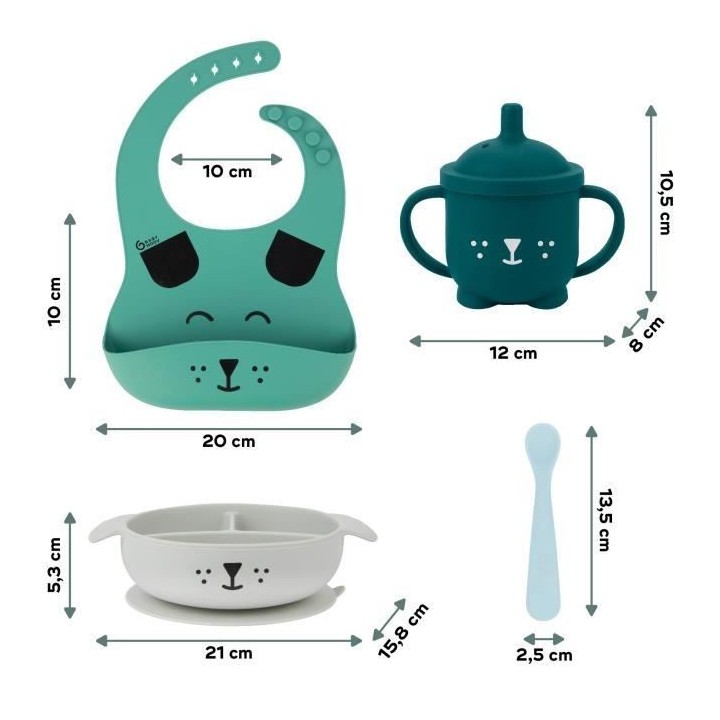 Babymoov Coffret Repas 15-24 m LEARN'ISY, 1 Bol, 1 Tasse, 1 Bavoir, 1