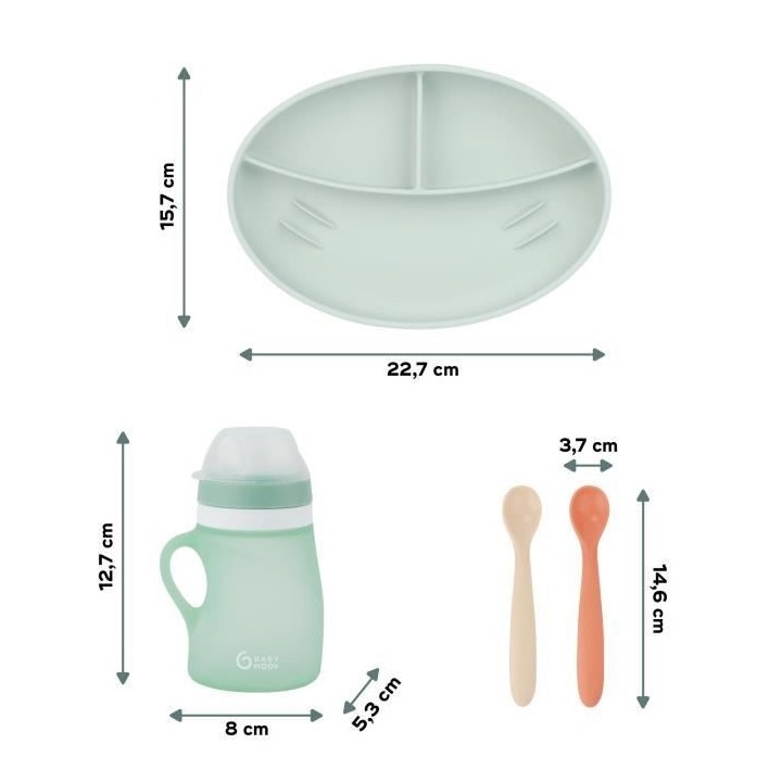 Babymoov Coffret repas GROW'ISY, 24-36 mois, Contient 1 gourde, 2 cuil