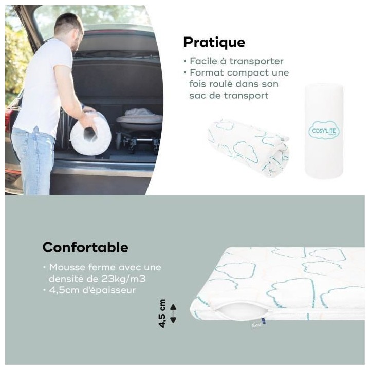 Babymoov Matelas de voyage Cosy'Lite Nomad 60x120cm, oeko Tex, Eco-con