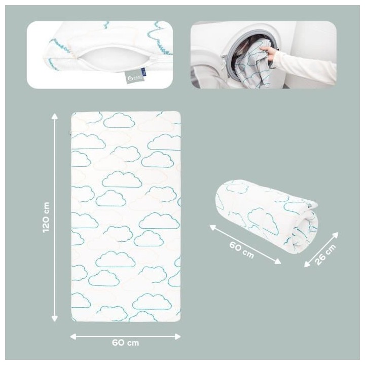 Babymoov Matelas de voyage Cosy'Lite Nomad 60x120cm, oeko Tex, Eco-con