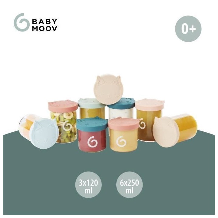 Babymoov ISY BOWLS 9 Pots de conservation en Verre Borosilicate Gradu