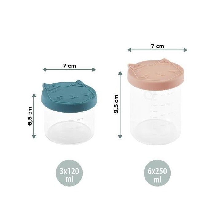 Babymoov ISY BOWLS 9 Pots de conservation en Verre Borosilicate Gradu