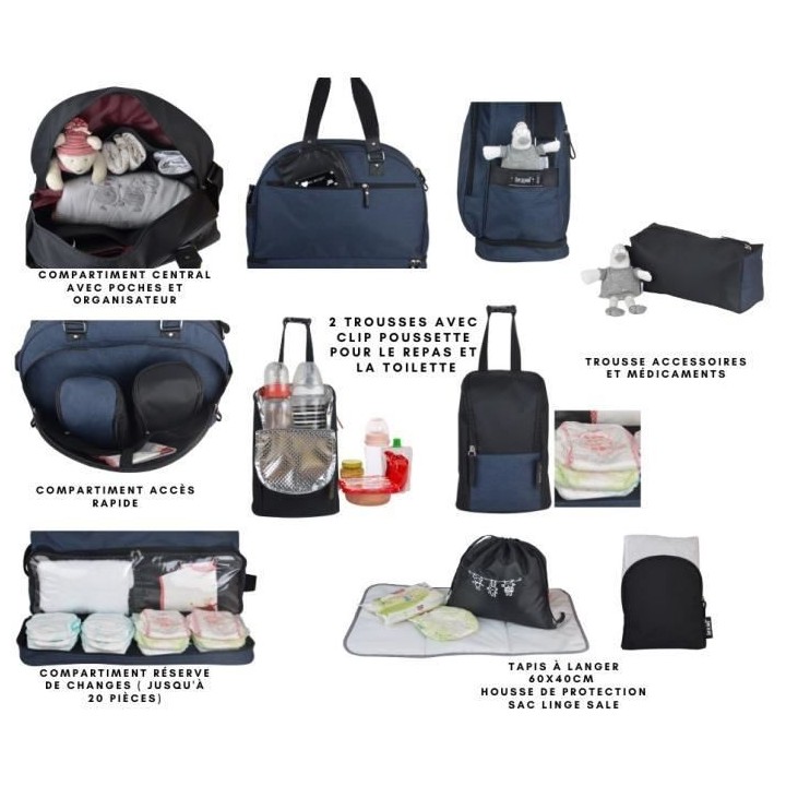 Sac a langer Week End BABY ON BOARD - Modele Team Moonlight - Grand fo
