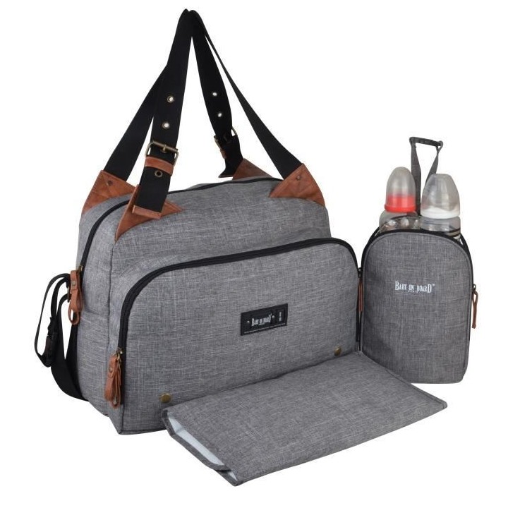 Baby on board- sac a langer - sac titou Gris chiné - 2 compattiments