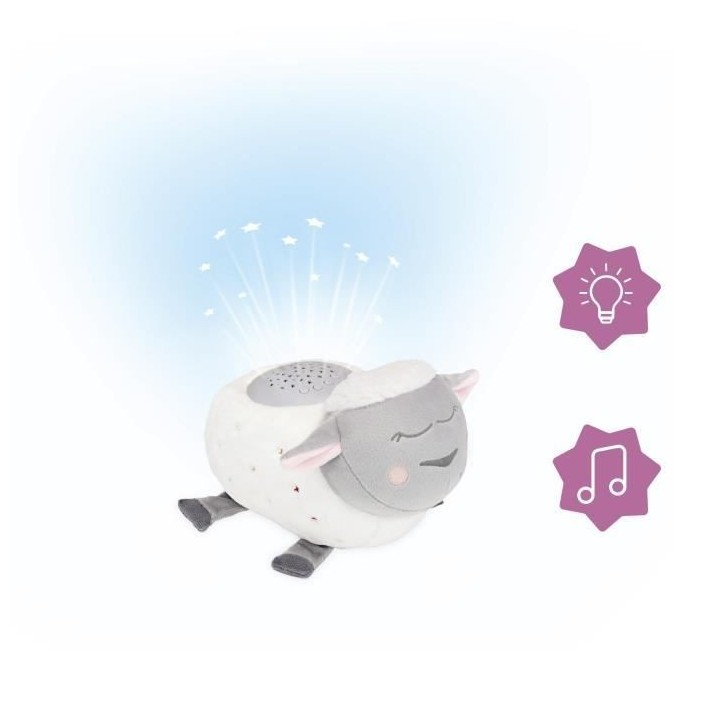 Badabulle Veilleuse Mouton Peluche - Projection d'étoiles & Berceuses