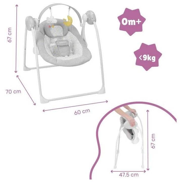 Badabulle Balancelle Electrique Confort - Pliable - Ultra Compact - Ar