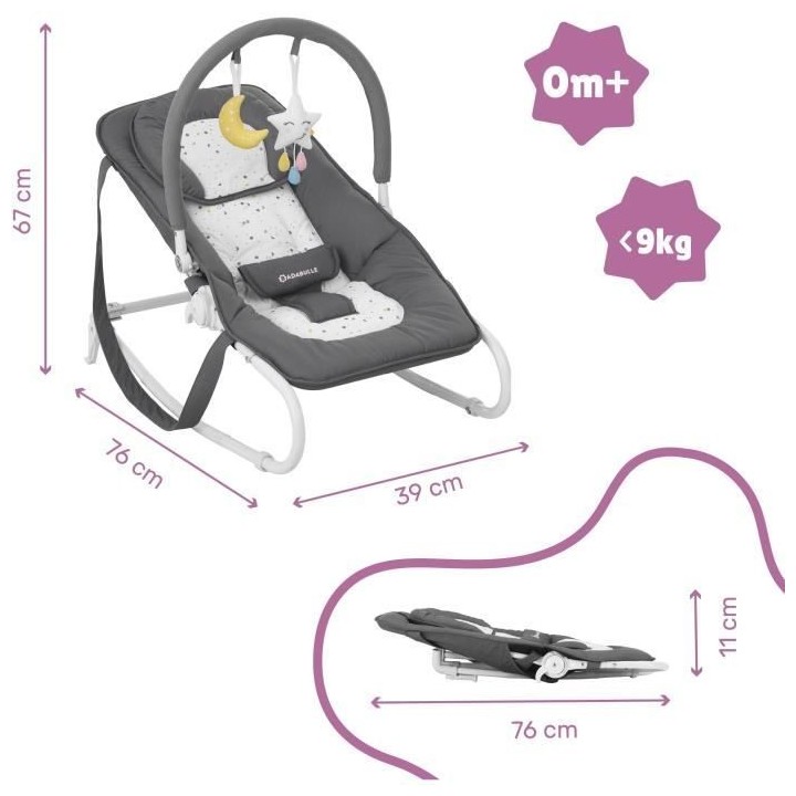 Badabulle Transat pour bébé Easy Moonlight - Arche de jeux