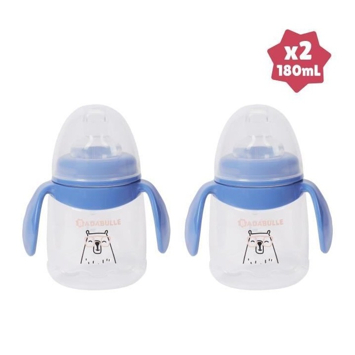 Badabulle Lot de 2 tasses anti-fuite avec anses ergonomiques, 180ml
