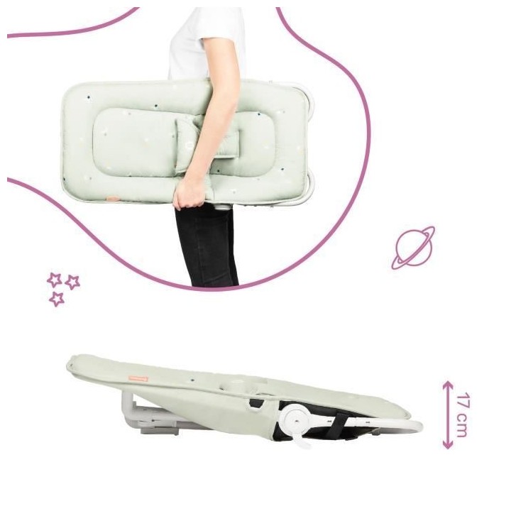 Transat pliable et ultra compact BADABULLE, arche de jeux, lichen / ve