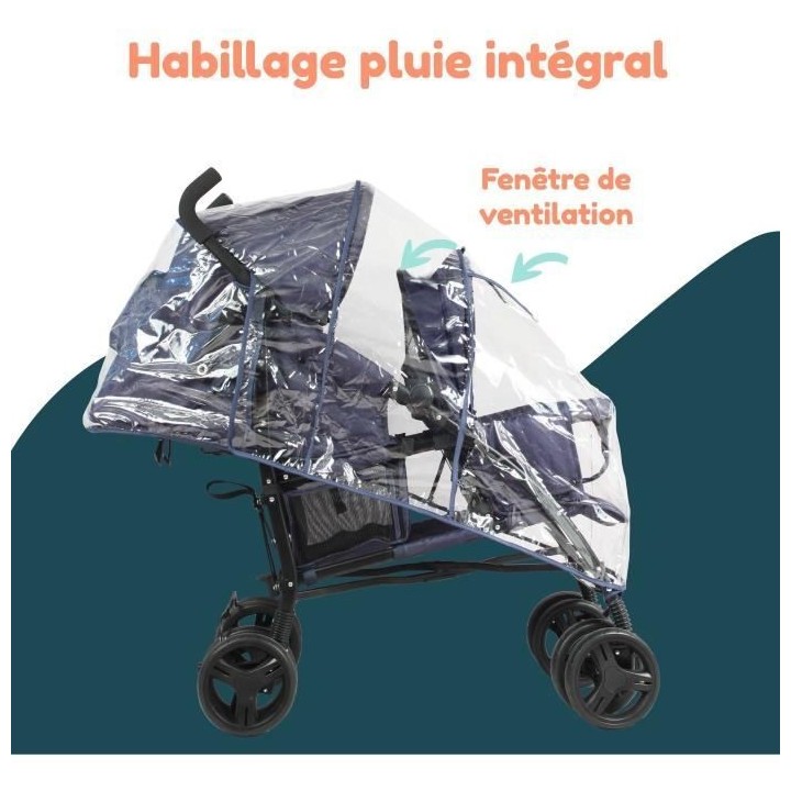 Poussette canne double BAMBISOL - 6-36 mois pour le siege avant (max 1