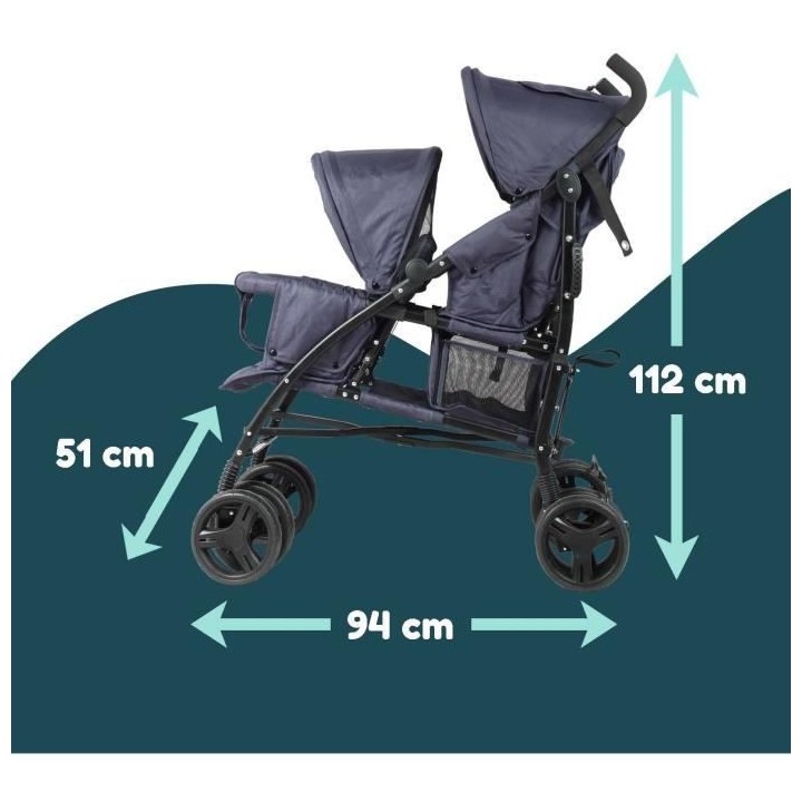 Poussette canne double BAMBISOL - 6-36 mois pour le siege avant (max 1