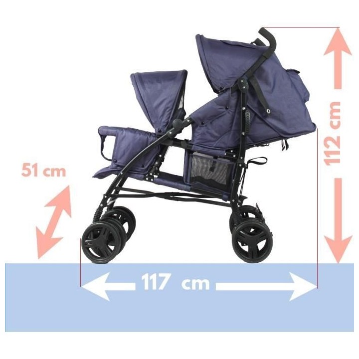 Poussette canne double BAMBISOL - 6-36 mois pour le siege avant (max 1