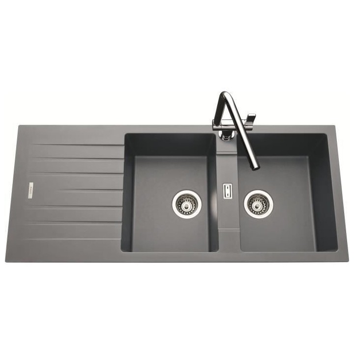 EWI Evier cuisine a encastrer 2 bacs + 1 égouttoir Hola - Granit - 11