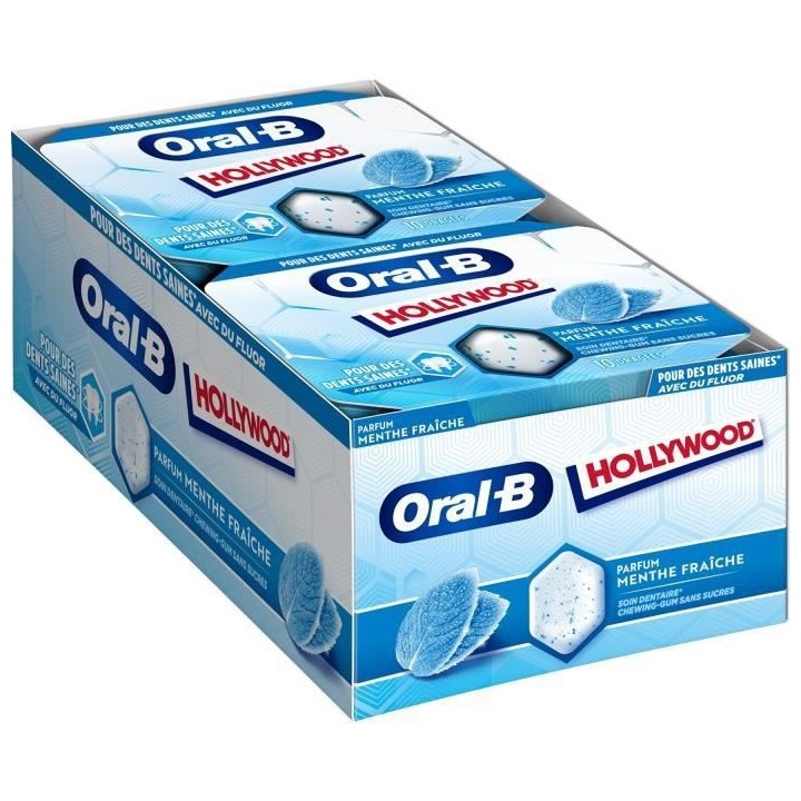 HOLLYWOOD ORAL B Chewing gum sans sucres Menthe Forte - Lot de 12 x 17