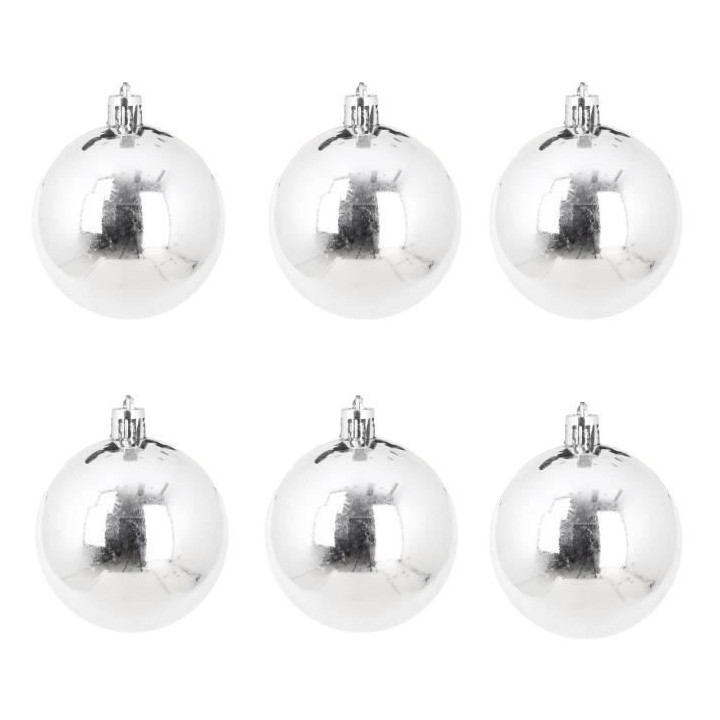 AUTOUR DE MINUIT Set de 6 boules brillantes - Ø6 cm - Gris argent