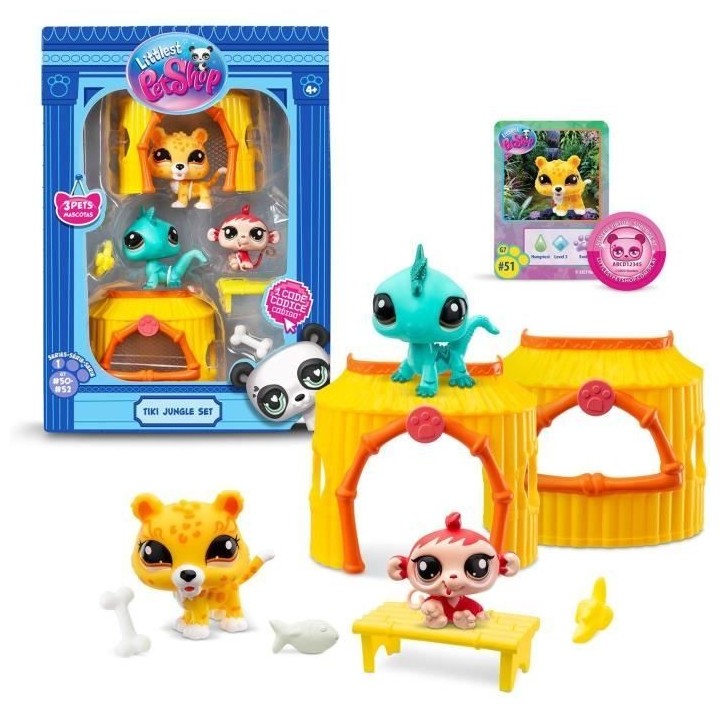 BANDAI - Littlest Pet Shop - Pack Tiki Jungle - 3 animaux et accessoir