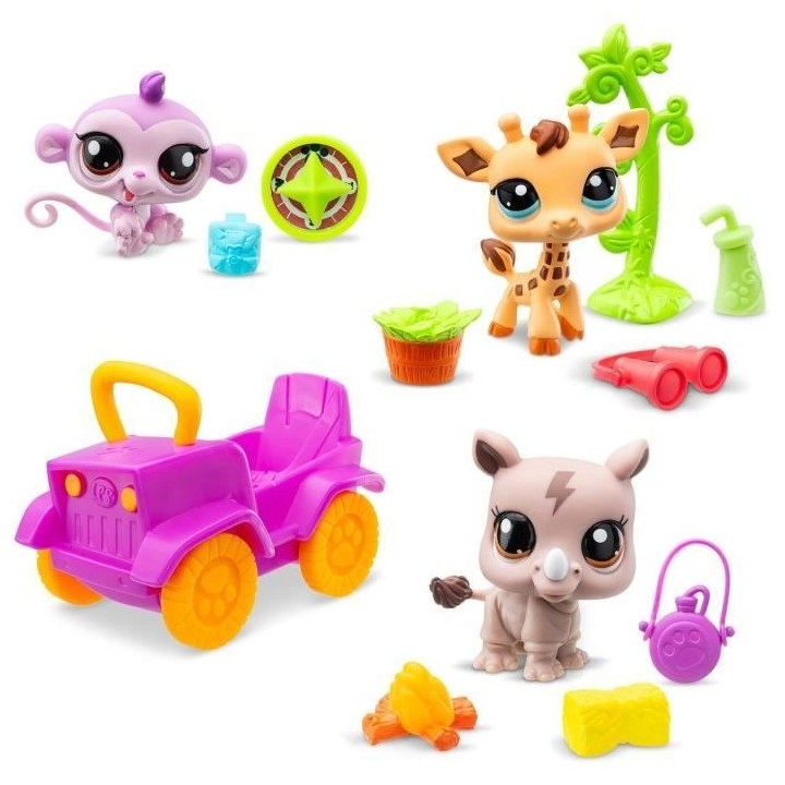 BANDAI - Littlest Pet Shop - Pack Safari - 3 animaux et accessoires -