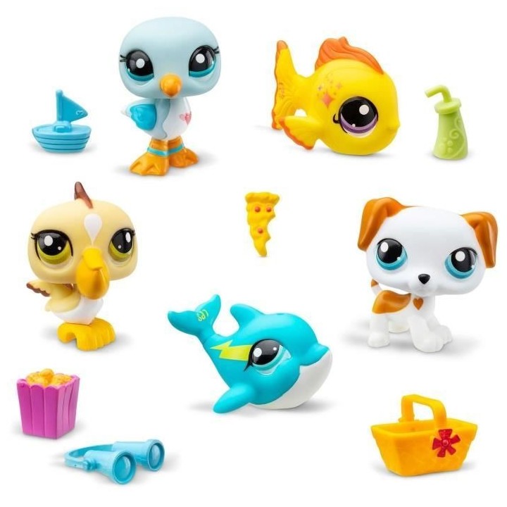BANDAI - Littlest Pet Shop - Collector Set Theme Plage - 5 animaux et