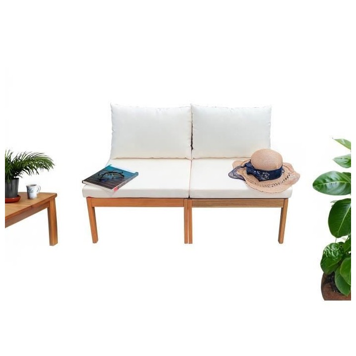 Banquette de jardin ALMA en bois d'acacia FSC avec coussins - 2 person