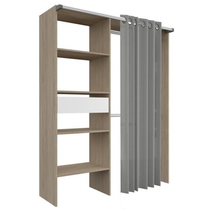 Kit dressing ARTIC avec rideau - Décor Chene - 1 colonne + 2 penderie