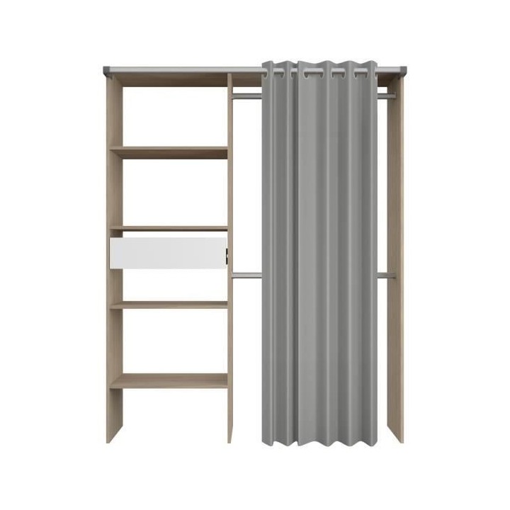 Kit dressing ARTIC avec rideau - Décor Chene - 1 colonne + 2 penderie
