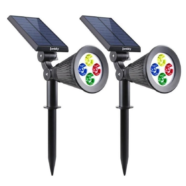 Pack de 2 Spots solaires extérieur étanches - LUMISKY - 4 LEDs color
