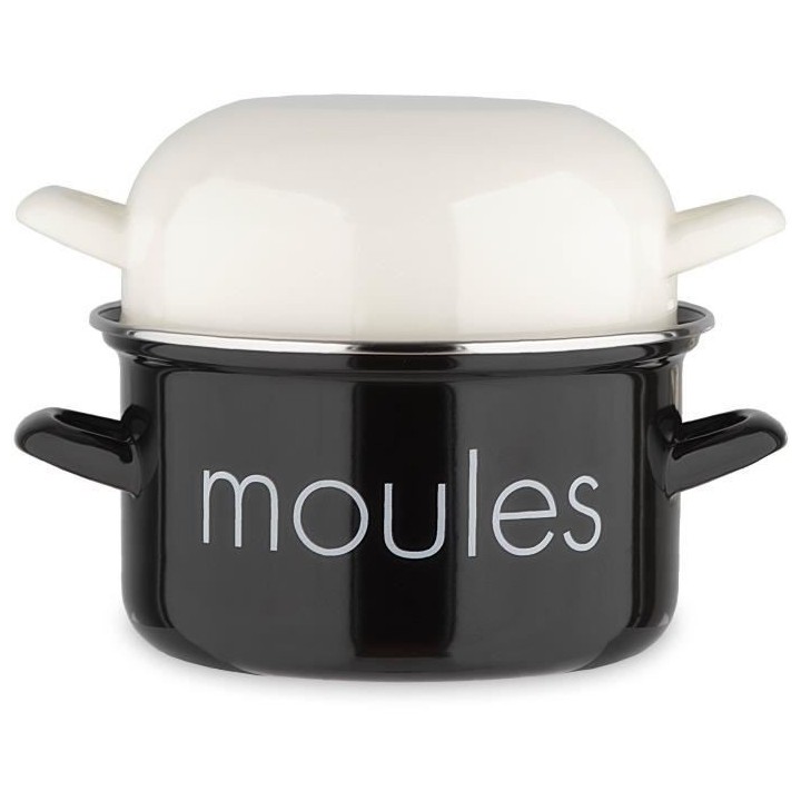 Marmite a moule BAUMALU 20 cm - Décor moules - Couvercle blanc - Noir