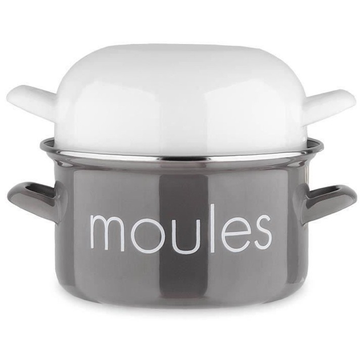 Marmite a moule BAUMALU 22 cm - Décor moules - Couvercle blanc - Gris