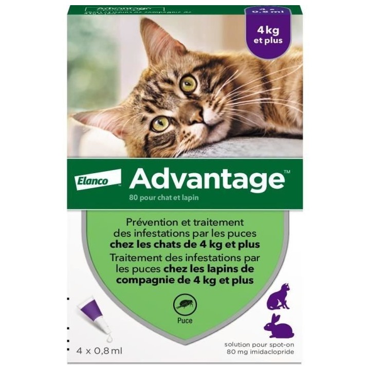 ADVANTAGE Solution Antipuce Chat Lapin +4kg 4 pipettes