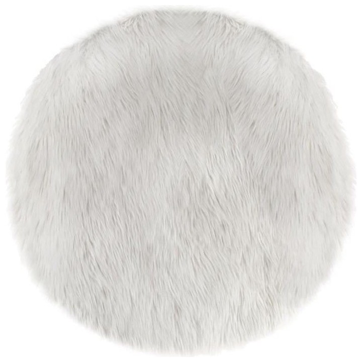 Tapis Fourrure rond - Blanc - En acrylique - Diametre 90 cm