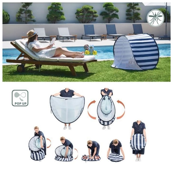 Babymoov Tente Anti-UV FPS 50+ Mariniere - Moustiquaire intégrée