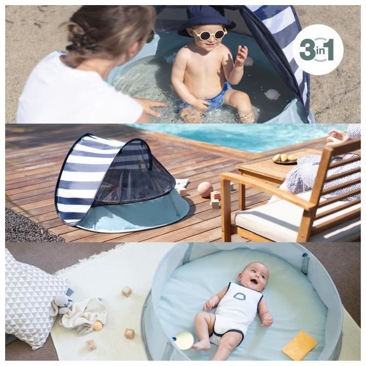 BABYMOOV Aquani mariniere 3 en 1, aire de jeux, piscine & lit d'appoin