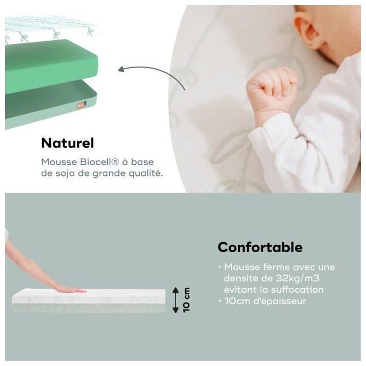 BABYMOOV Matelas Cosy'Lite Antibactérien, élimine naturellement les