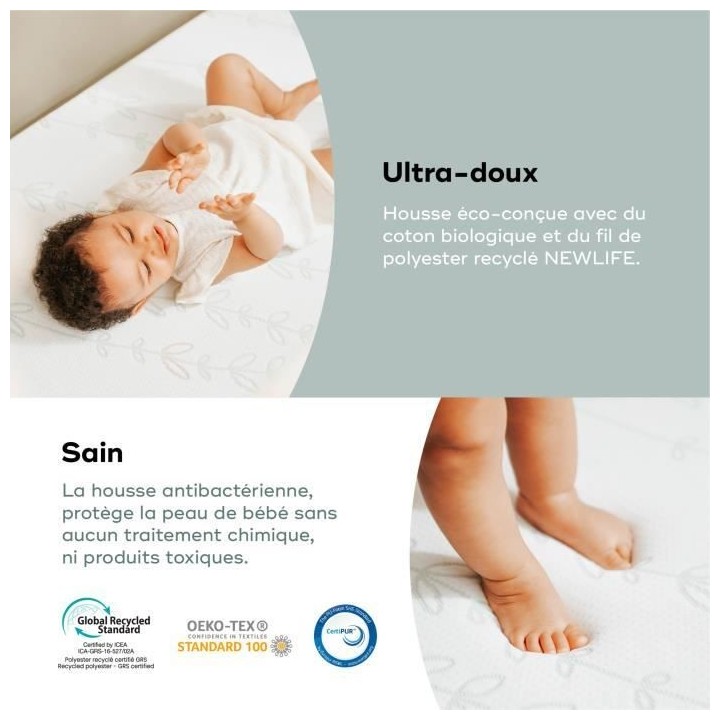 BABYMOOV Matelas Cosy'Lite Antibactérien, élimine naturellement les