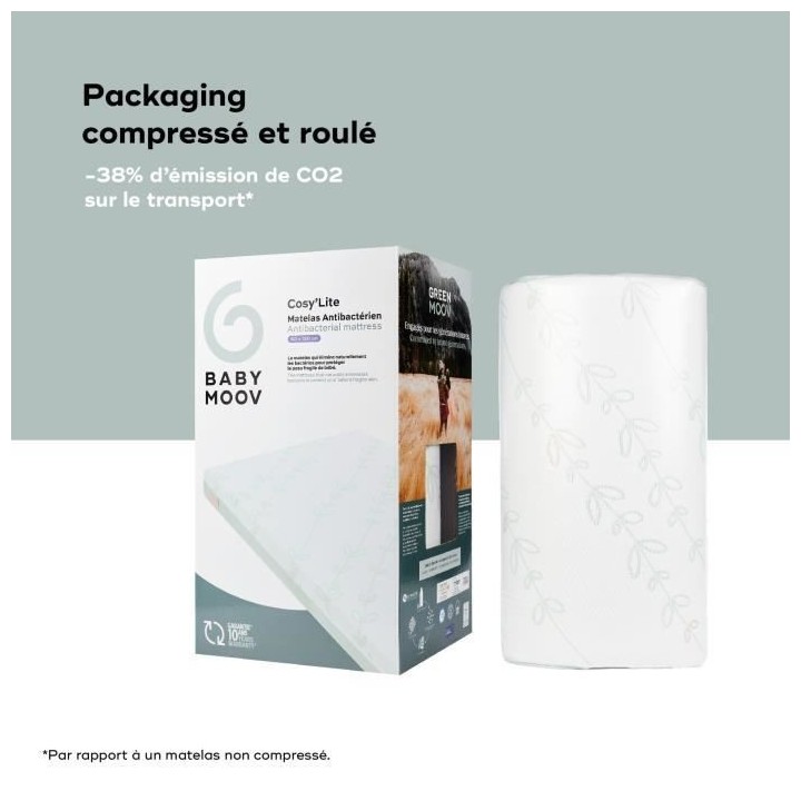 BABYMOOV Matelas Cosy'Lite Antibactérien, élimine naturellement les