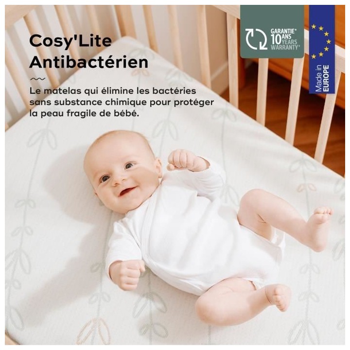 BABYMOOV Matelas Cosy'Lite Antibactérien, élimine naturellement les