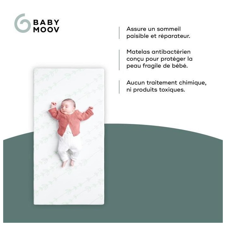 BABYMOOV Matelas Cosy'Lite Antibactérien, élimine naturellement les