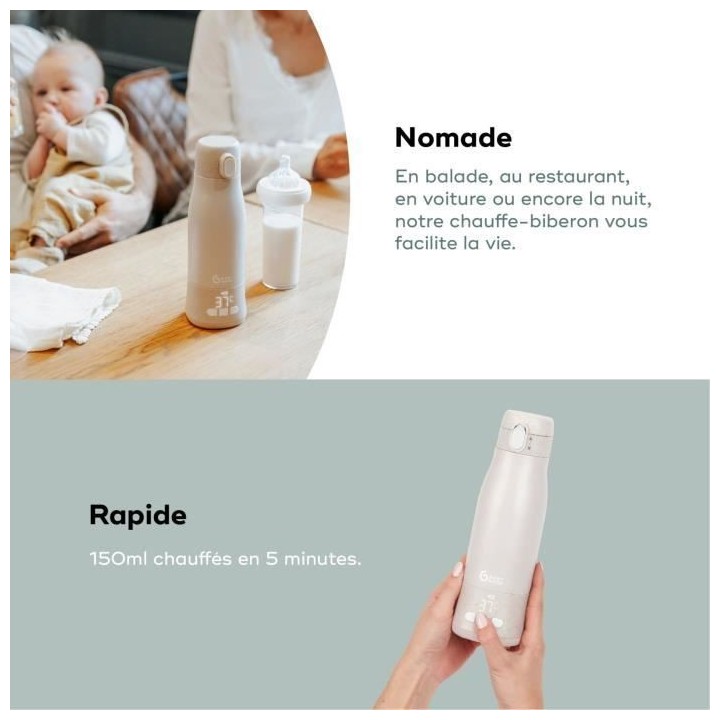 Chauffe-biberon nomade Moov & Feed - BABYMOOV - 340ml - minéral beige