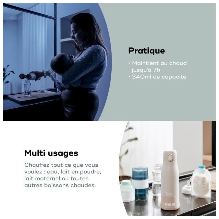 Chauffe-biberon nomade Moov & Feed - BABYMOOV - 340ml - minéral beige