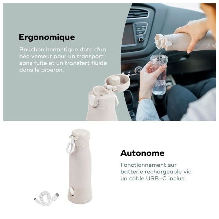 Chauffe-biberon nomade Moov & Feed - BABYMOOV - 340ml - minéral beige